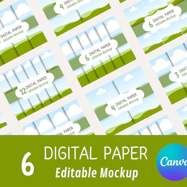 6 Digital Paper Canva Mockup, Etsy Listing Template for Digital Paper, Digital Paper Canva Mockups, Digital Paper Mockup Canva Templates