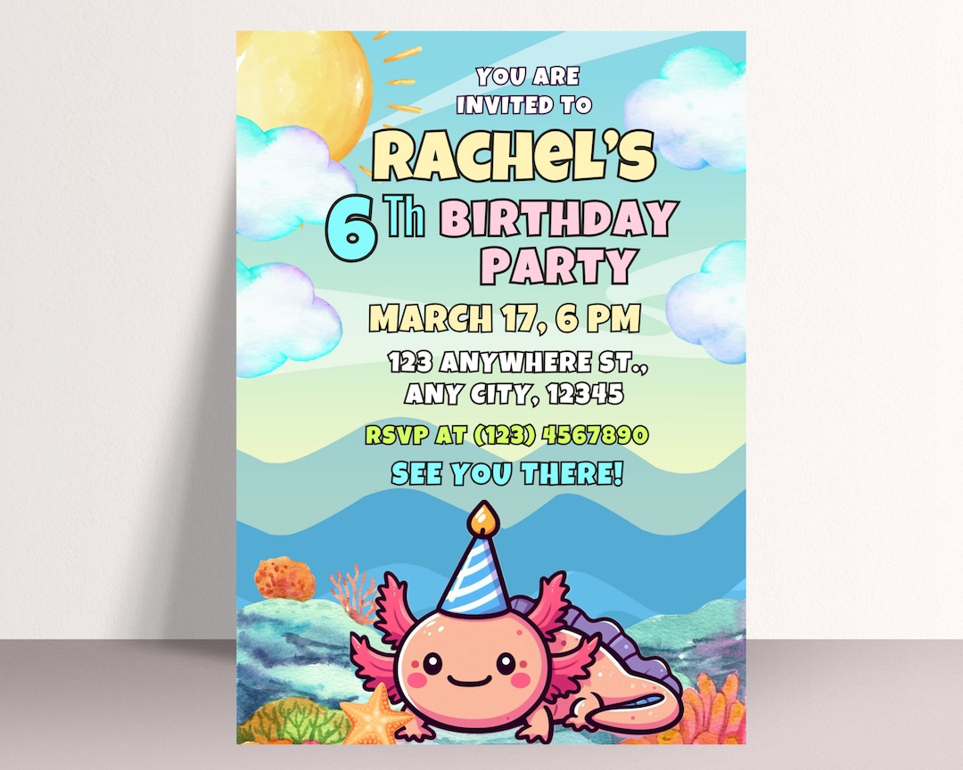 Axolotl Birthday Invitation, Editable Axolotl Birthday Invitation ...