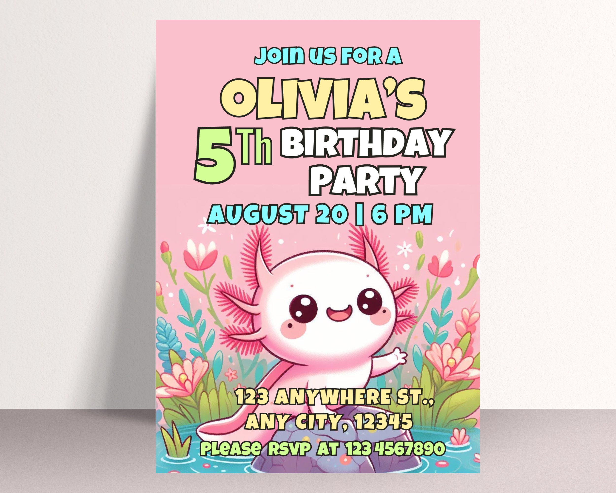 Obussgar Roze Axolotl feestgeschenkartikelen, inclusief Axolotl geschenkzakjes, stickers, badge, armbanden voor Axolotl thema verjaardagsfeest