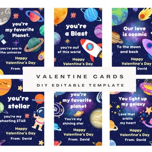 Space Valentijnsdagkaarten, afdrukbare Space Valentijnsdagkaarten voor kinderen, Valentijnsdagcadeaukaartjes, Outer Space Valentines, Planet Valentine-kaarten