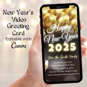 Happy New Year Video Card, Animated New Year's Greeting Video Card, 2025 New Year's Video With Fireworks, Editable New Year's Wishes Card
