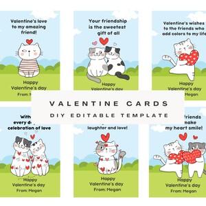 Katzen-Valentinstagskarten, druckbare Katzen-Valentinstagskarten, digitale Katzen-Valentinstagskarten, bearbeitbare Katzen-Valentinstagskarten