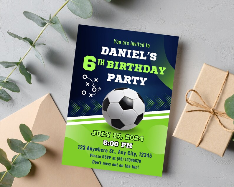 Soccer Birthday Invitation, Digital Soccer Printable Invite, Soccer