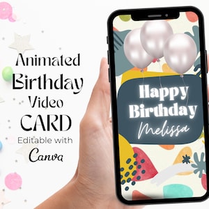 Digital Animated Happy Birthday Template - Electronic Greeting Happy Birthday Card - Self-edit Birthday eCard - Happy Birthday Video Card
