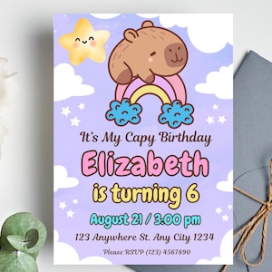 Capybara Birthday Party Invitation, Editable Capybara Birthday party Invite Template, Girl Capybara Invite, Printable Capybara Party Invite