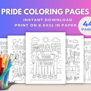 44 Pride Coloring Pages – Printable LGBTQ+ Coloring Sheets for Pride Month, Inclusive Art, Pride Flags to Color, Pride Quotes Posters Prints