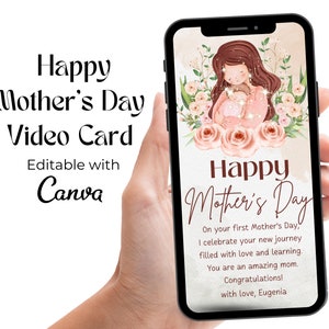 Gelukkige 1e Moederdag videokaart, geanimeerde 1e Moederdag groet videokaart, Moederdag bloemen digitale videokaart, 1e Moederdag