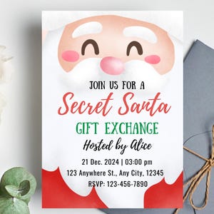 Secret Santa Christmas Party Invitation, Printable Gift Exchange Christmas Party Invite, Editable White Elephant Exchange Christmas Invite