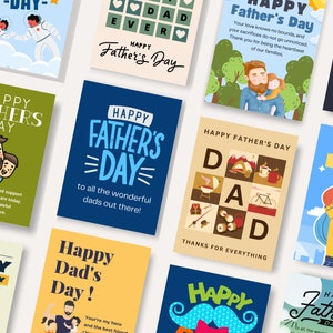 18 Cartões de Feliz Dia dos Pais para Imprimir, Conjunto de Cartões de Saudação Bonitos para o Dia dos Pais, 18 Cartões de Feliz Dia dos Pais com Design, Presente para o Dia dos Pais