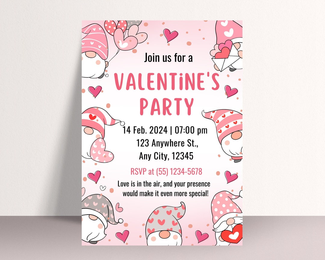 Valentines Party Invitation, Editable Valentines Day Invite Template