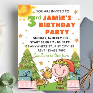 Christmas Birthday Party Invitation, Elf Christmas Kids Birthday Printable Invite, Editable Christmas Birthday Invite, Christmaselves Invite