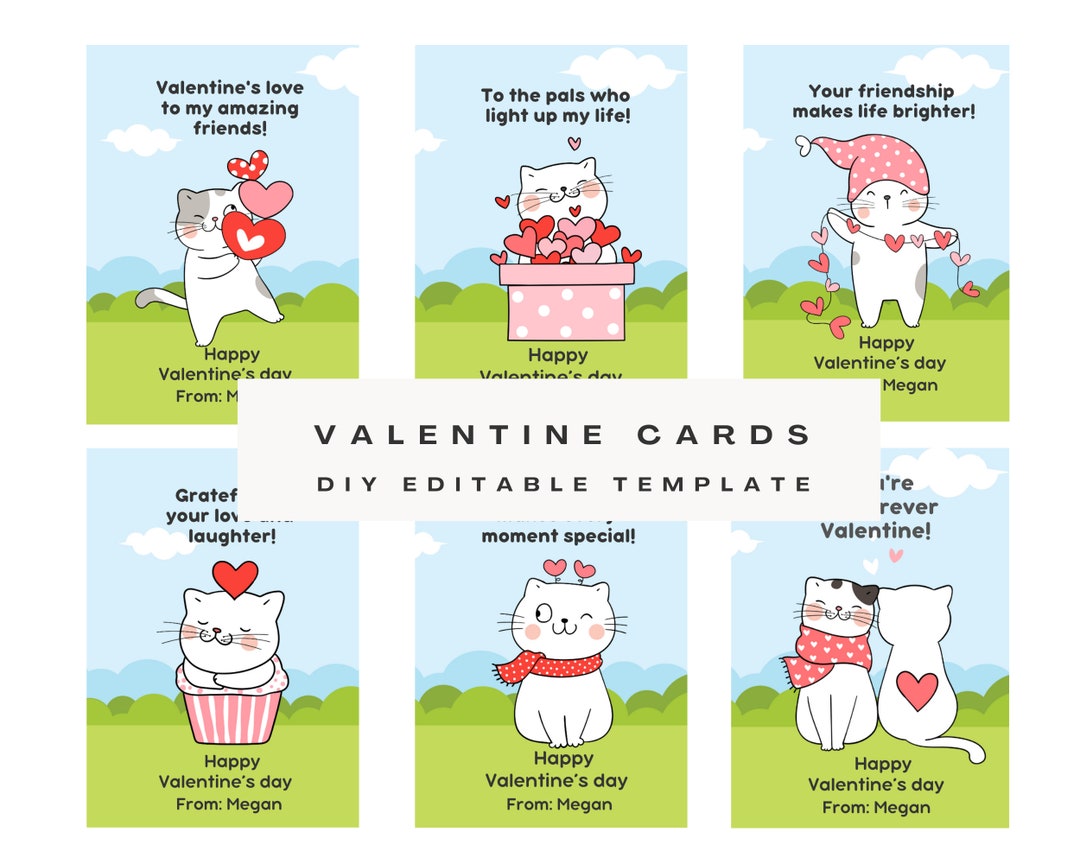 Cat Valentine's Day Cards, Printable Cat Valentines Cards, Digital Cat ...