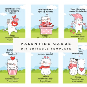 Katzen-Valentinstagskarten, druckbare Katzen-Valentinstagskarten, digitale Katzen-Valentinstagskarten, bearbeitbare Katzen-Valentinstagskarten