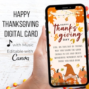 Cartão de vídeo de Feliz Ação de Graças, Cartão personalizado animado de Feliz Ação de Graças, Cartão virtual de felicitações de Ação de Graças, Cartão de vídeo editável de Ação de Graças