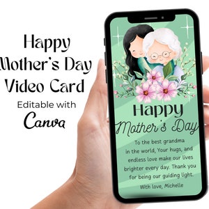 Scheda video Buona festa della mamma per la nonna, Scheda video di auguri elettronica animata per la Festa della mamma, Scheda video digitale con fiori per la Festa della mamma