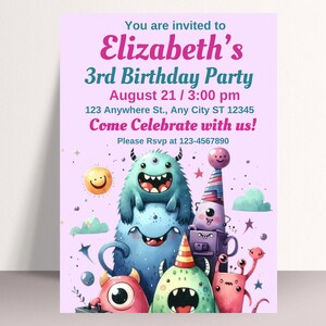 Monsters Birthday Party Invitation, Editable Little Monsters Birthday Invite, Digital Monsters Theme Invite, Printable Monsters Invitation