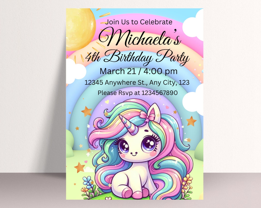 Editable Unicorn Birthday Invitation: Printable Party Template - Etsy