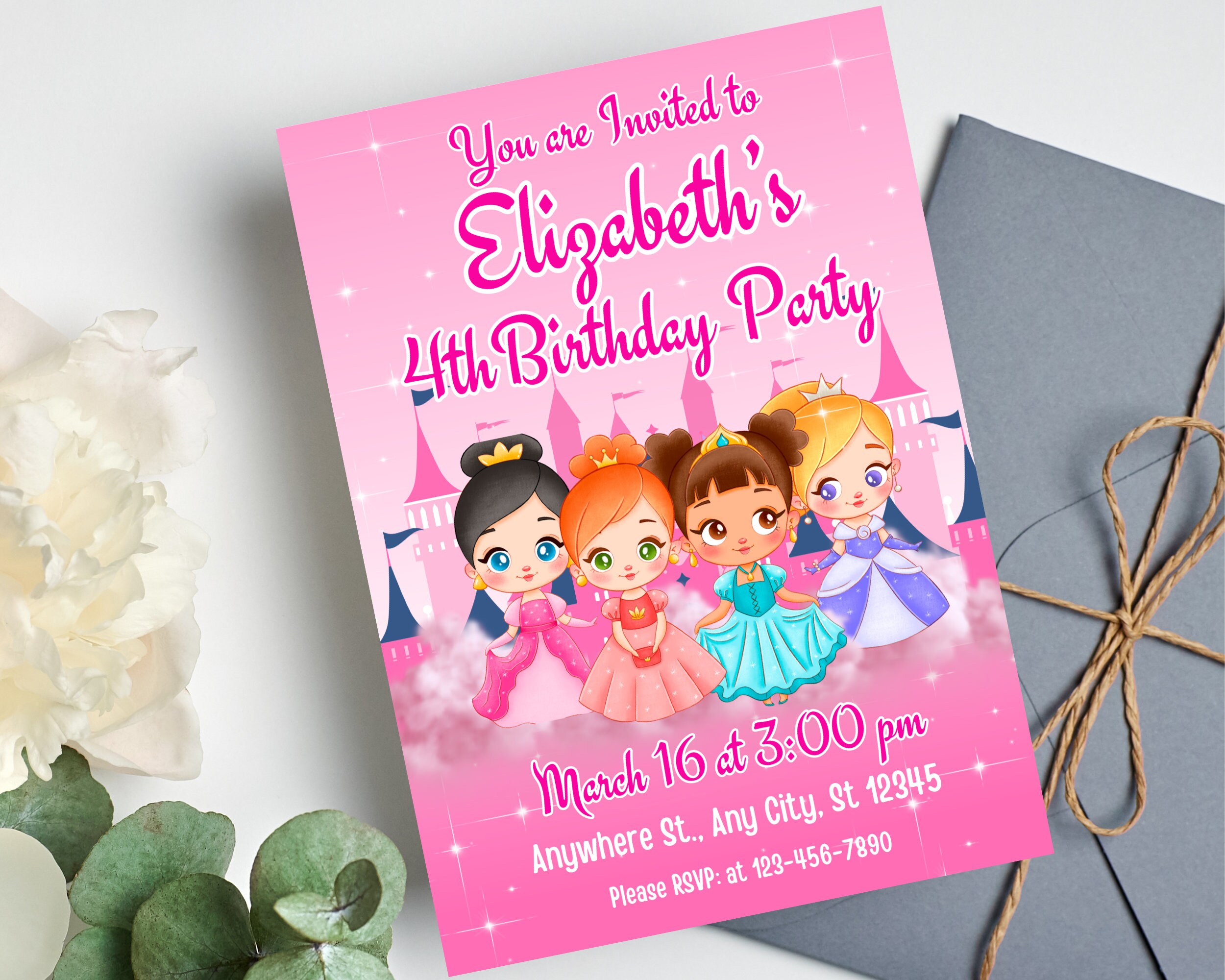 Princess Birthday Invitation, Editable Little Princess Party Invite, Printable Pink Princess ...
