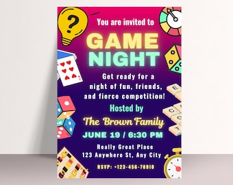 Editable Game Night Invitation: Family Party Invite (Digital Download)