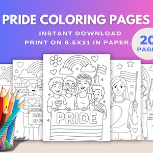 20 Pride Coloring Pages, Printable Coloring Pages, Pride Coloring Book, LGBTQ Coloring Pages, Pride Month Coloring Pages