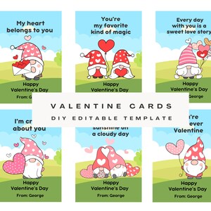 Gnom-Valentinstagskarten, druckbare Gnom-Valentinstagskarten, digitale Gnom-Valentinstagskarten, bearbeitbare Gnom-Valentinstagskarten