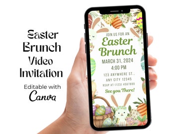 Editable Easter Brunch Video Invitation: Floral Bunny Design (Digital)