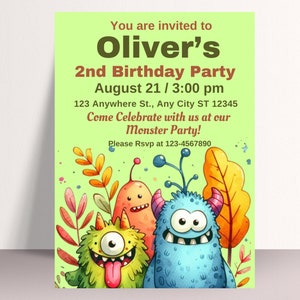 Monsters Birthday Party Invitation, Editable Little Monsters Birthday Invite, Digital Monsters Theme Invite, Printable Monsters Invitation