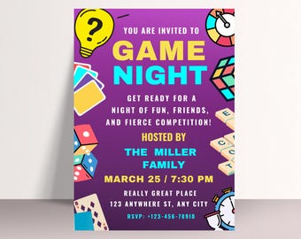 Editable Game Night Invitation: Family Game Party Invite (Digital Download)