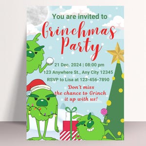 Editable Grinchmas Party Invitation: Printable Christmas Invite Template