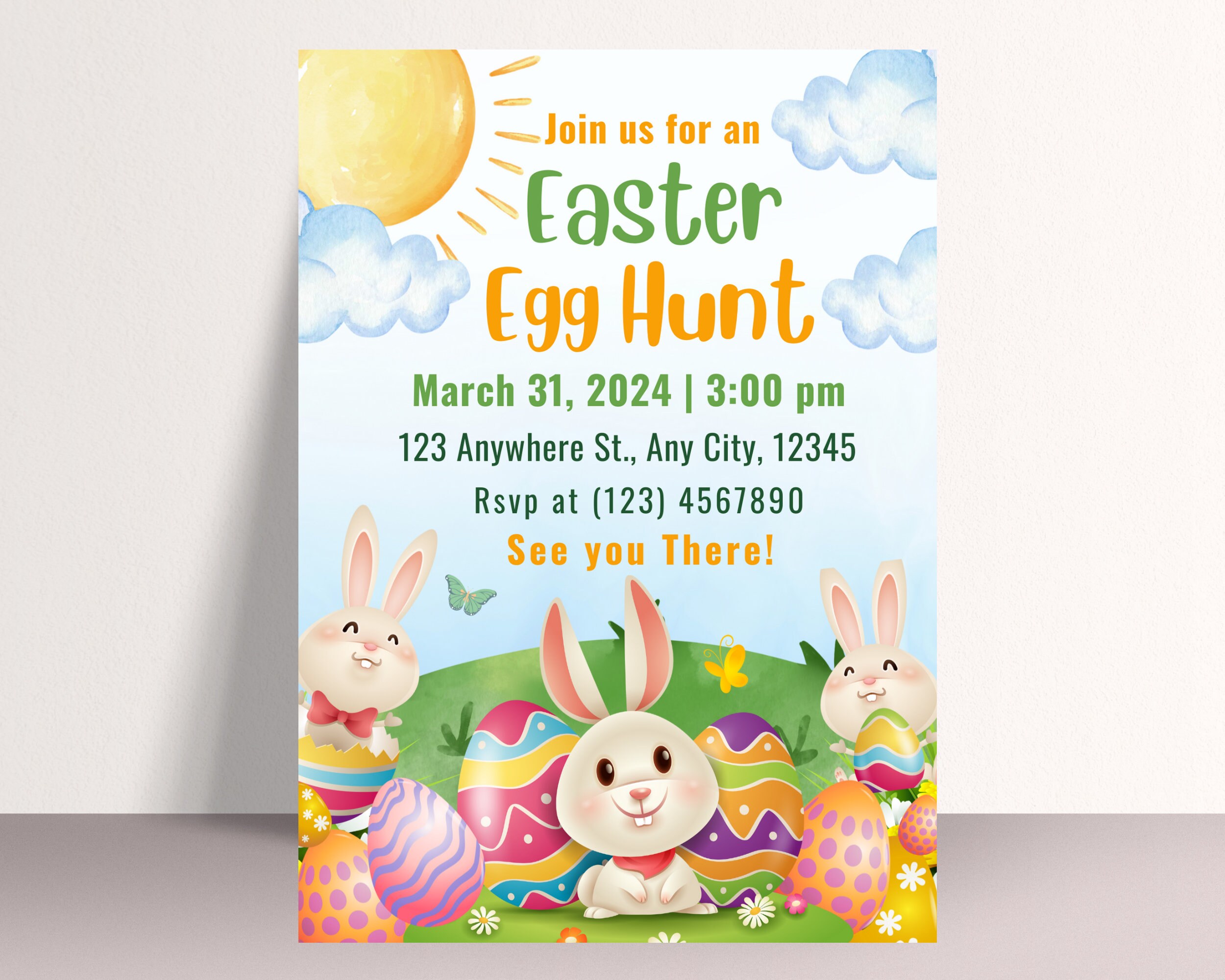 Easter Egg Hunt Invitation, Editable Easter Bunny Invitation, Printable