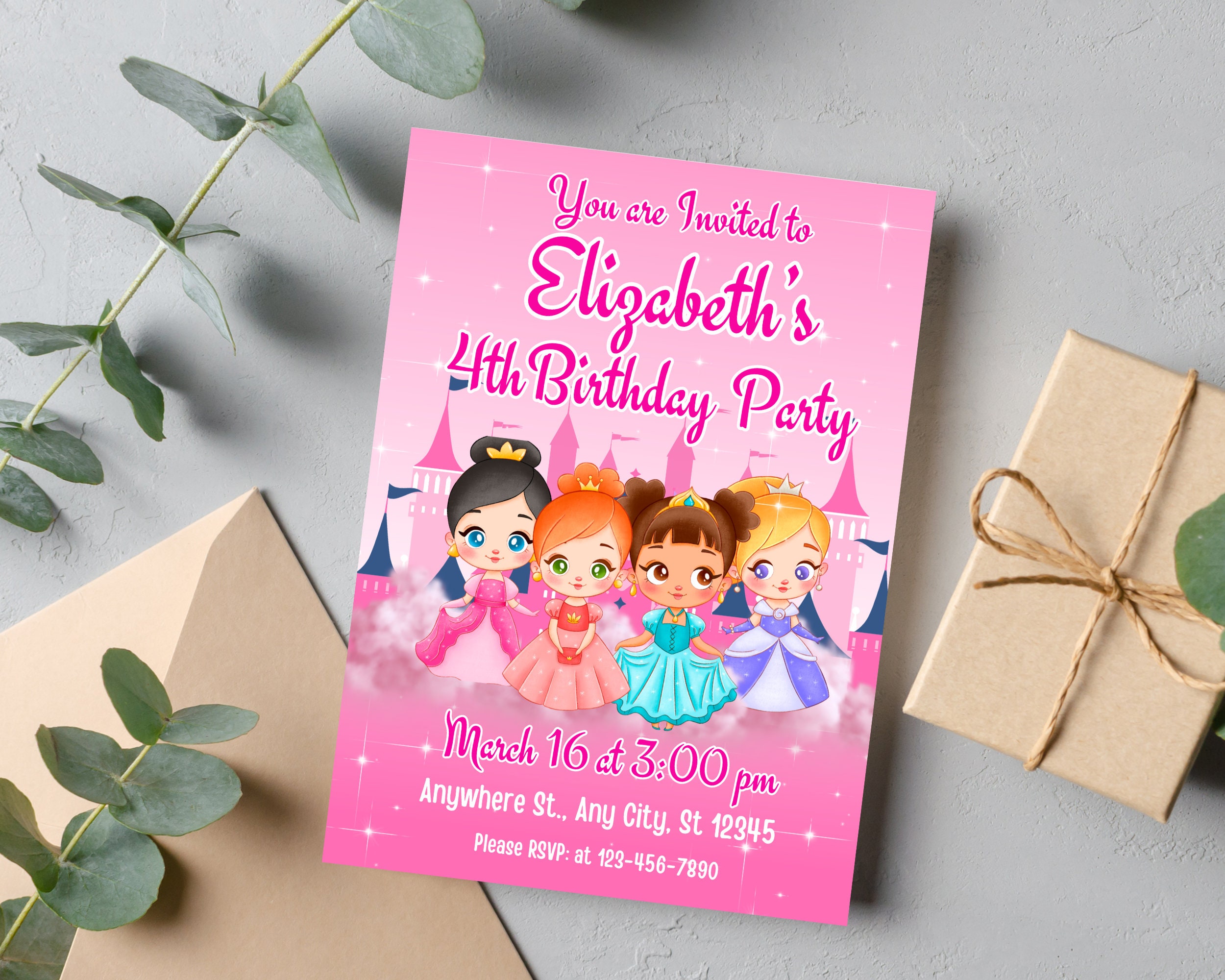 Princess Birthday Invitation, Editable Little Princess Party Invite, Printable Pink Princess ...