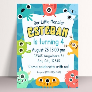 Monsters Birthday Party Invitation, Editable Little Monsters Birthday Invite, Digital Monsters Theme Invite, Printable Monsters Invitation