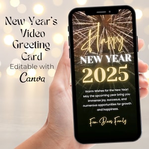 Frohes neues Jahr Videokarte, animierte Neujahrsgruß Videokarte, 2025 Neujahrsvideo mit Feuerwerk, bearbeitbare Neujahrswunschkarte