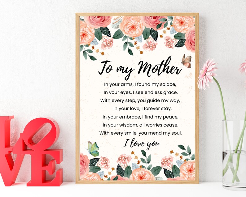Editable Mom Poem, Printable Gift for Mom, Mother's Day Gift, Greeting Mother's Card, Pink ...