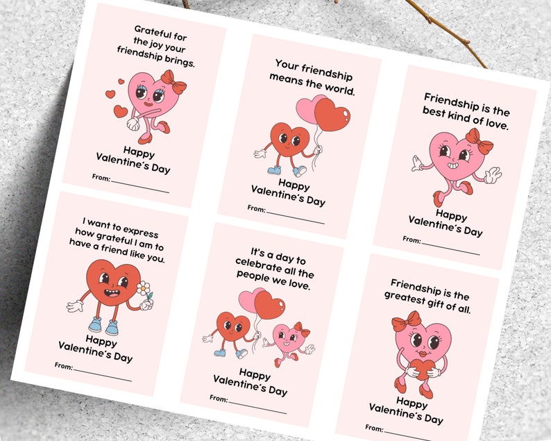 Retro Valentine s Day Cards 6 Printable Retro Valentines Cards Digital Funny Retro Hearts