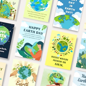12 Happy Earth Day Printable Cards, Earth Day Cards Set, Cards For Earth Day Activities, Earth Day School Card, Save The Planet Cards