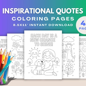 45 Páginas para colorir com citações inspiradoras para crianças, páginas para colorir com afirmações positivas para imprimir, folhas para colorir com citações motivacionais, citações da vida