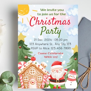 Christmas Party Invitation, Printable Santa Claus Christmas Party Invite, Editable Christmas Party Invite, kids christmas Party invite