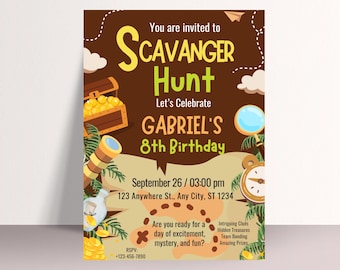 Editable Scavenger Hunt Birthday Party Invitation (Digital Template)