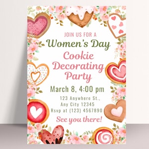 Frauentag Cookie Dekorieren Party Einladung, bearbeitbare Frauentag Cookie Dekorieren Party Einladen Vorlage, Frauentag Cookie einladen