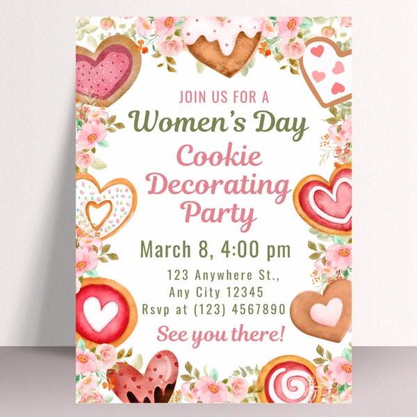 Women's Day Cookie Decorating Party Invitation, Editable Women's Day Cookie Decorating Party Invite Template, Women's Day Cookie Invite
