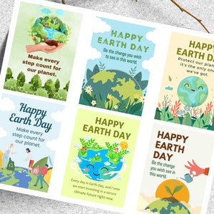 12 Happy Earth Day Printable Cards, Earth Day Cards Set, Cards for ...