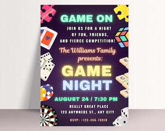 Editable Game Night Invitation: Family Game Party Invite (Digital Download)
