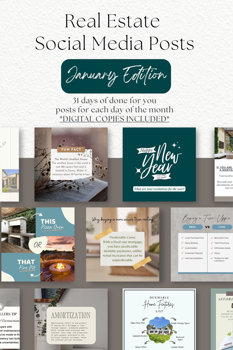 Realtor Daily Posts January Realtor Social Media Content Collection - 31 Days of Engaging ...