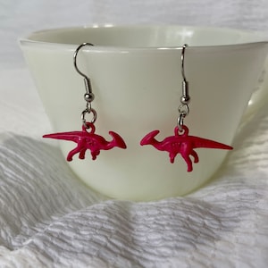 Parasaurolophus Dinosaur Earrings - Pink