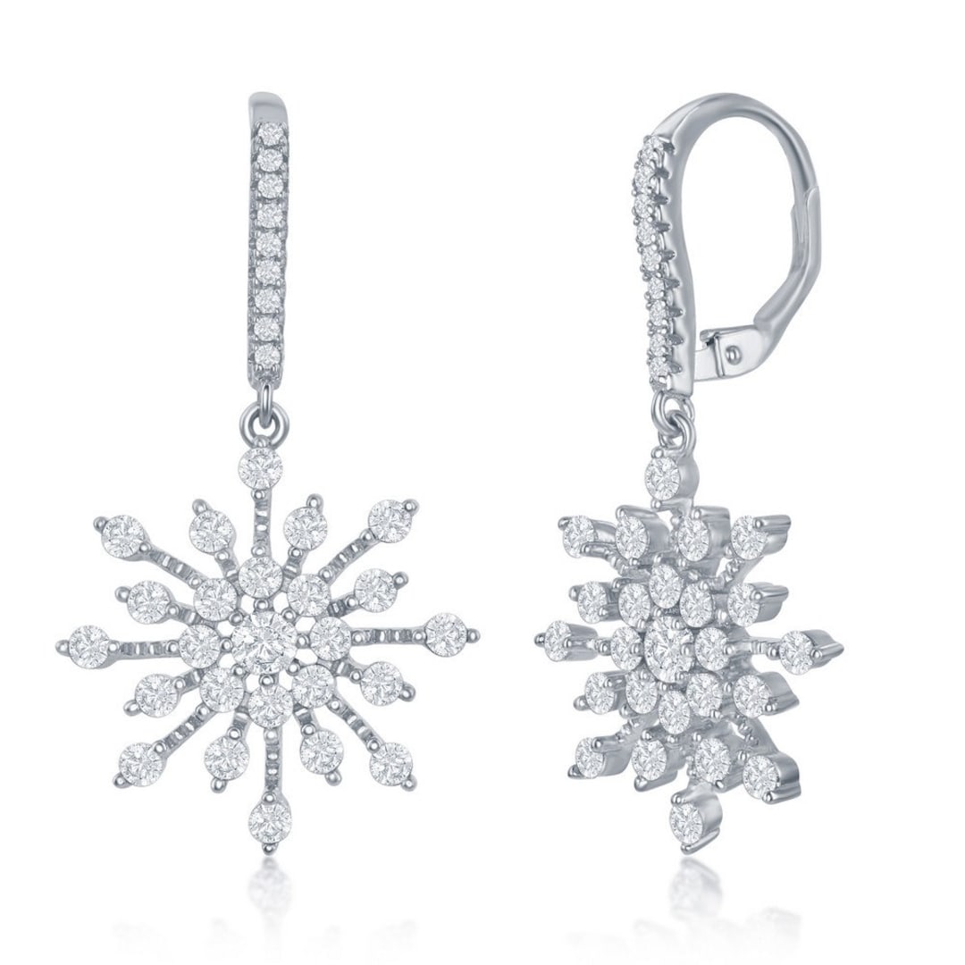 Snowflake CZ Earrings, Christmas Earrings , Silver Earrings, Christmas