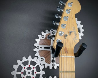 Soporte de guitarra con engranajes de aluminio mecanizado / Decoración de pared de metal moderna