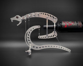 Portabotellas de vino Tensegrity / Expositor de botellas de sobremesa suspendido con alambre en aluminio mecanizado