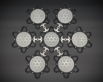 Arte de pared hexagonal configurable / Decoración modular geométrica para pared en MDF y aluminio mecanizado