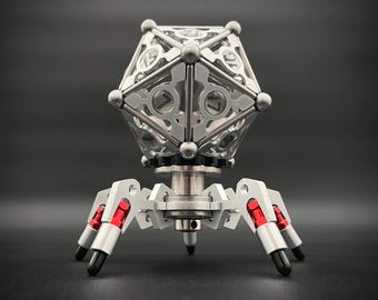 Dado mecánico pentápodo giratorio de aluminio de 20 caras para escritorio con base